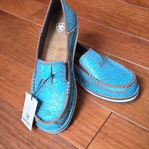 Ariat Turquoise Floral Embossed Loafers